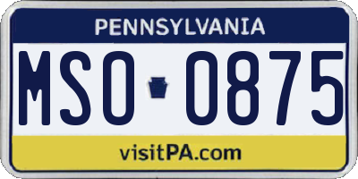PA license plate MSO0875