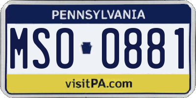 PA license plate MSO0881