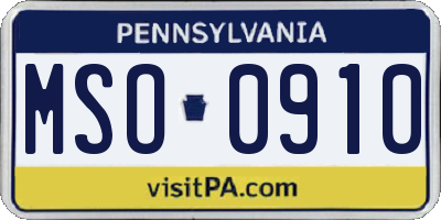 PA license plate MSO0910