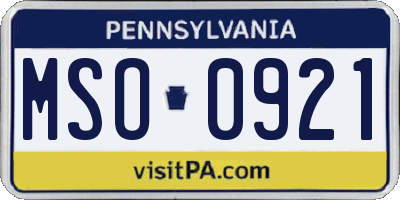 PA license plate MSO0921
