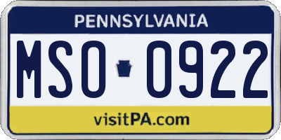 PA license plate MSO0922