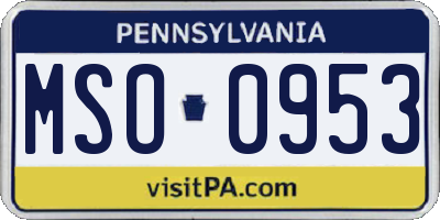 PA license plate MSO0953