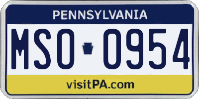 PA license plate MSO0954