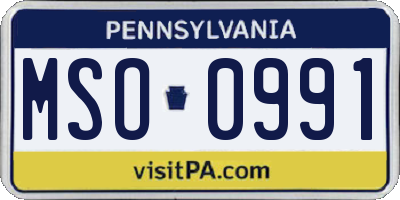 PA license plate MSO0991