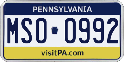 PA license plate MSO0992