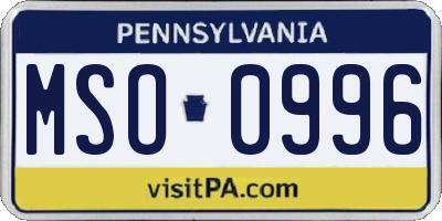 PA license plate MSO0996
