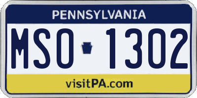 PA license plate MSO1302