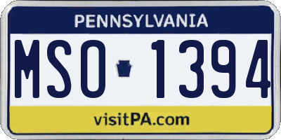 PA license plate MSO1394