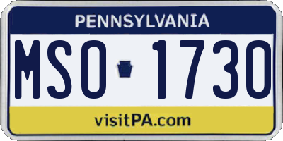 PA license plate MSO1730
