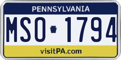 PA license plate MSO1794
