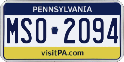 PA license plate MSO2094