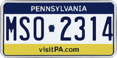 PA license plate MSO2314
