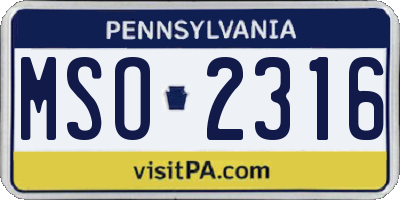 PA license plate MSO2316