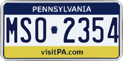 PA license plate MSO2354