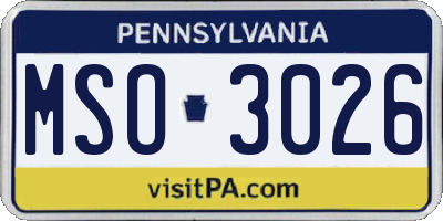 PA license plate MSO3026