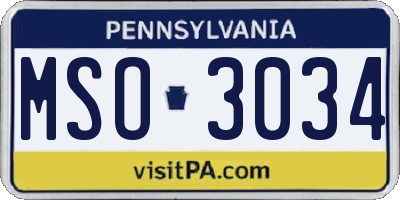 PA license plate MSO3034