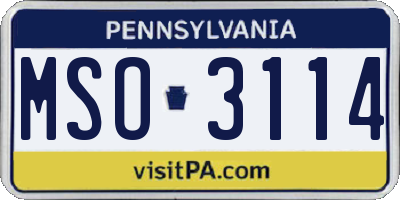 PA license plate MSO3114