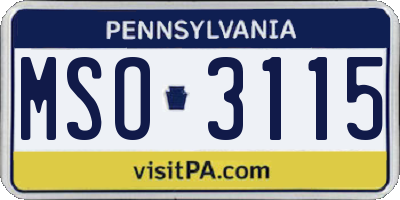 PA license plate MSO3115