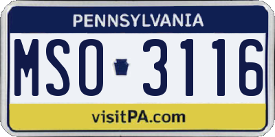 PA license plate MSO3116