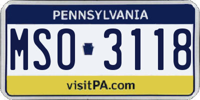 PA license plate MSO3118