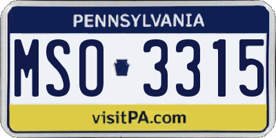 PA license plate MSO3315