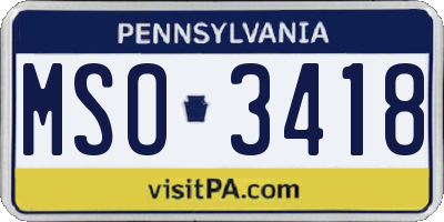 PA license plate MSO3418