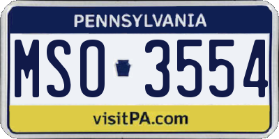 PA license plate MSO3554