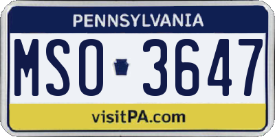 PA license plate MSO3647