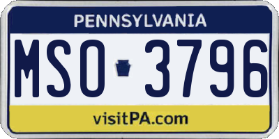 PA license plate MSO3796