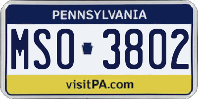 PA license plate MSO3802