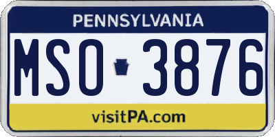 PA license plate MSO3876
