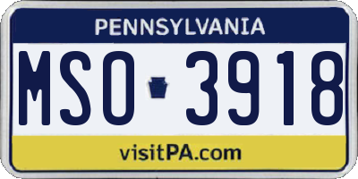 PA license plate MSO3918