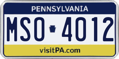 PA license plate MSO4012