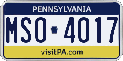 PA license plate MSO4017