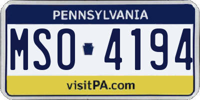 PA license plate MSO4194