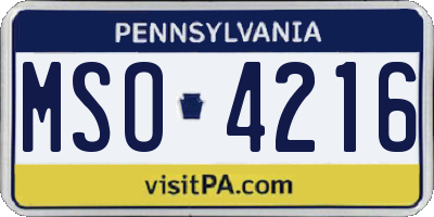 PA license plate MSO4216
