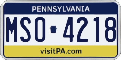 PA license plate MSO4218