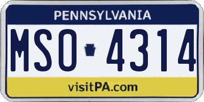PA license plate MSO4314