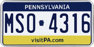 PA license plate MSO4316