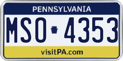 PA license plate MSO4353