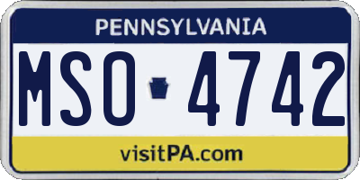 PA license plate MSO4742