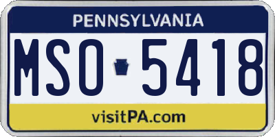 PA license plate MSO5418