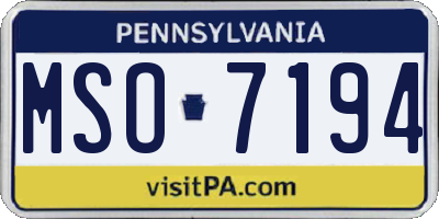 PA license plate MSO7194