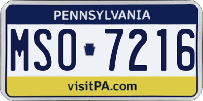 PA license plate MSO7216