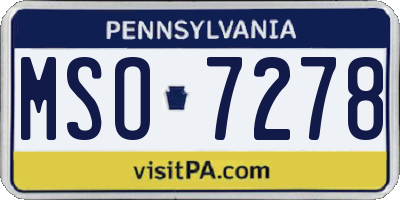 PA license plate MSO7278