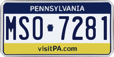 PA license plate MSO7281