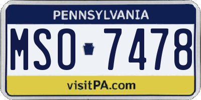 PA license plate MSO7478