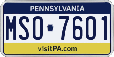 PA license plate MSO7601