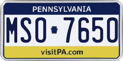 PA license plate MSO7650