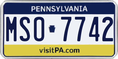 PA license plate MSO7742